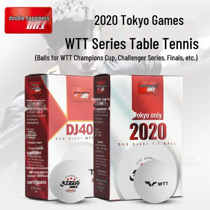 Double Happiness D40+ Tre-stjerners bordtennisball - Spesialutgave for 2020 verdensmesterskap og DJ Tokyo WTT-kamp.