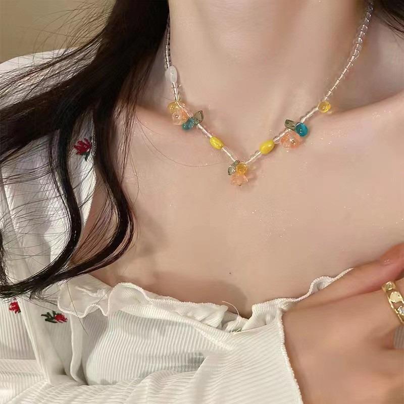 Dopamine Necklace: Candy-Colored Beaded Clavicle Design for Women - Sweet & Cool Internet Celebrity Jewelry