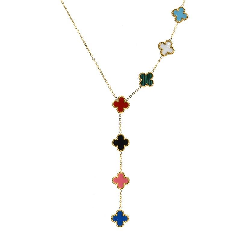 

Модное ожерелье с четырехлистным клевером, титановая сталь, двухстороннее счастливое ожерелье с четырехлистным клевером, ожерелье в стиле Ins, женское ожерелье, кулон