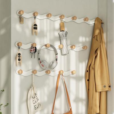 Punch-Free Wave Shape Hook On The Door Iron Raw Wood Living Room Hanging Clothes Hook Bedroom On The Door Wall Clothes Storage