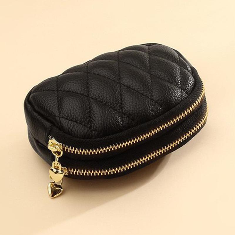Fashionable Casual Diamond Grid Zipper Coin Purse For Women'S Mini Card Bag
