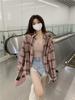 Women's Retro Plaid Mid-Length Shirt - Light, Loose, Lazy Style for Spring or Autumn