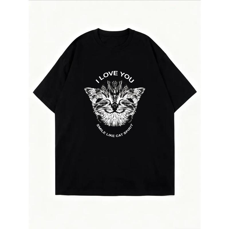 Women Casual T Shirt White Cat Face Graphic Print For Everyday Wear