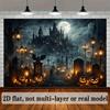 2D Flat Horror Castle-themed Background Fabric, Perfect for Halloween Parties To Create an Eerie and Terrifying Atmosphere