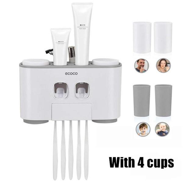 Toothbrush Holder Wall Mounted Automatic Toothpaste Dispenser Magnetic Toothpaste Squeezer Whit 4 Cup