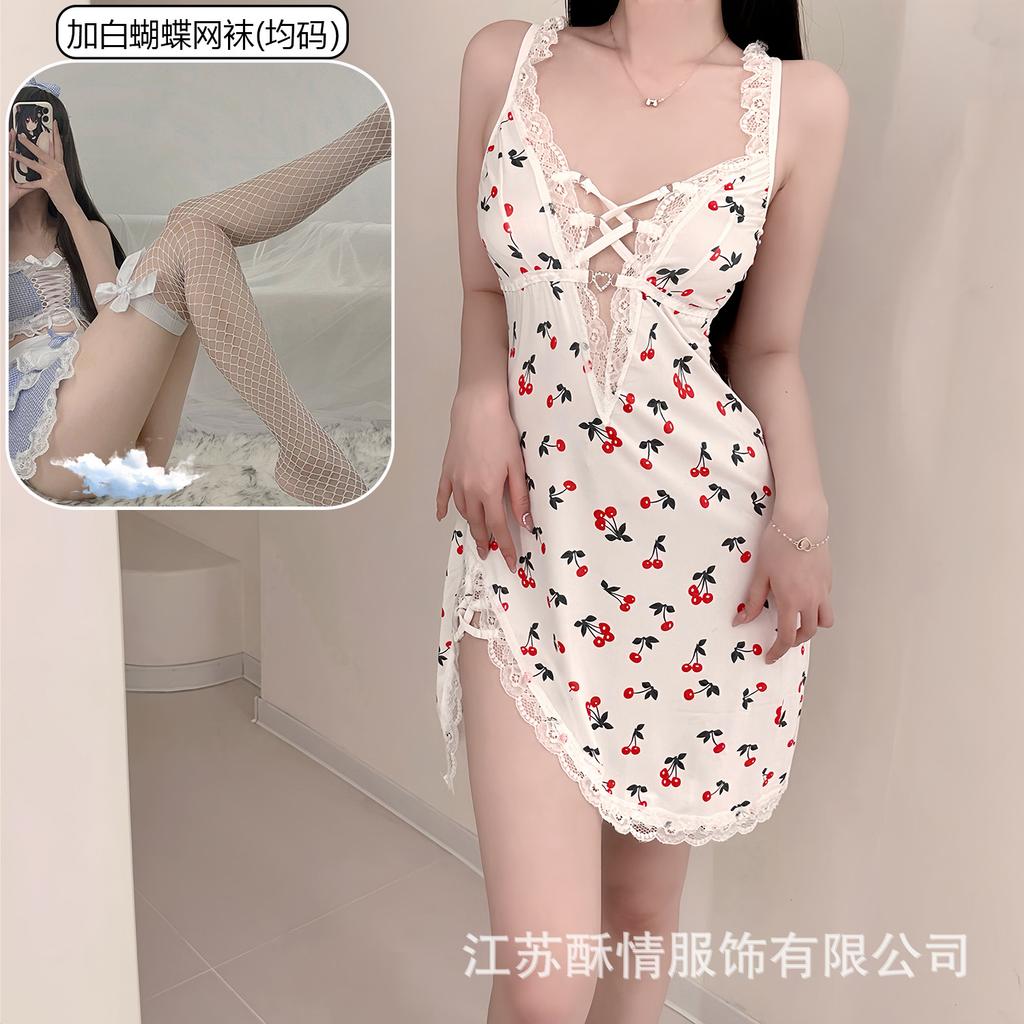 Sex lingerie pure desire cherry sexy women's bed small chest plus chest pad passion uniform seduction suit