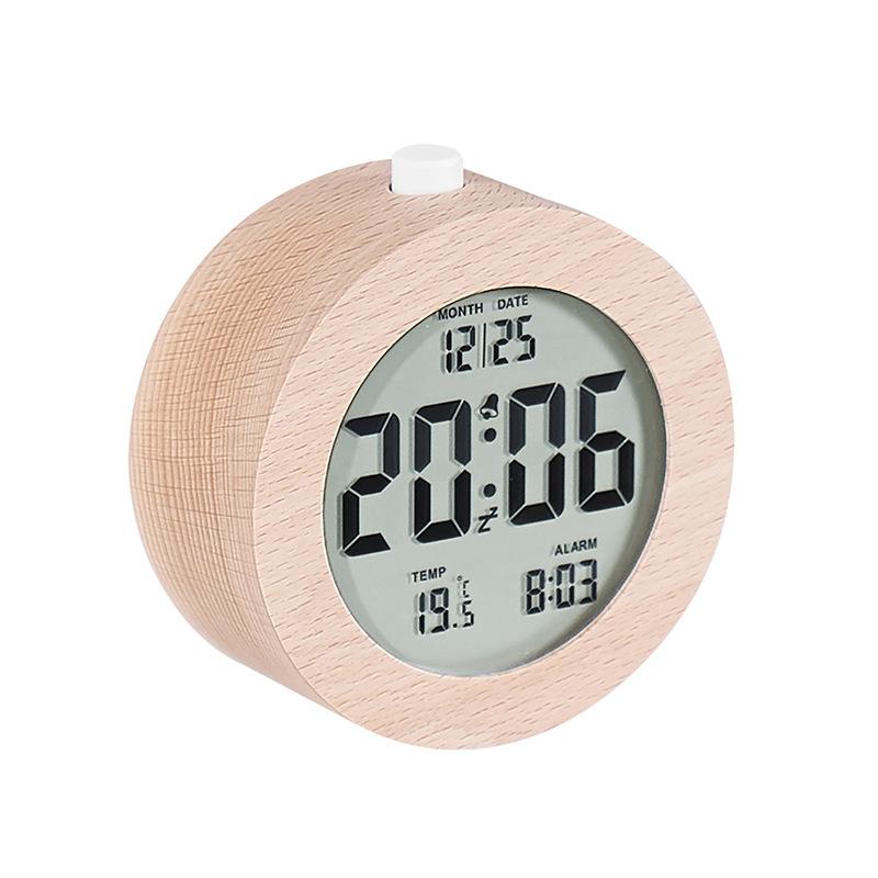 Nordic style solid wood alarm clock simple wood clock multifunction LCD electronic clock handmade clock 2106