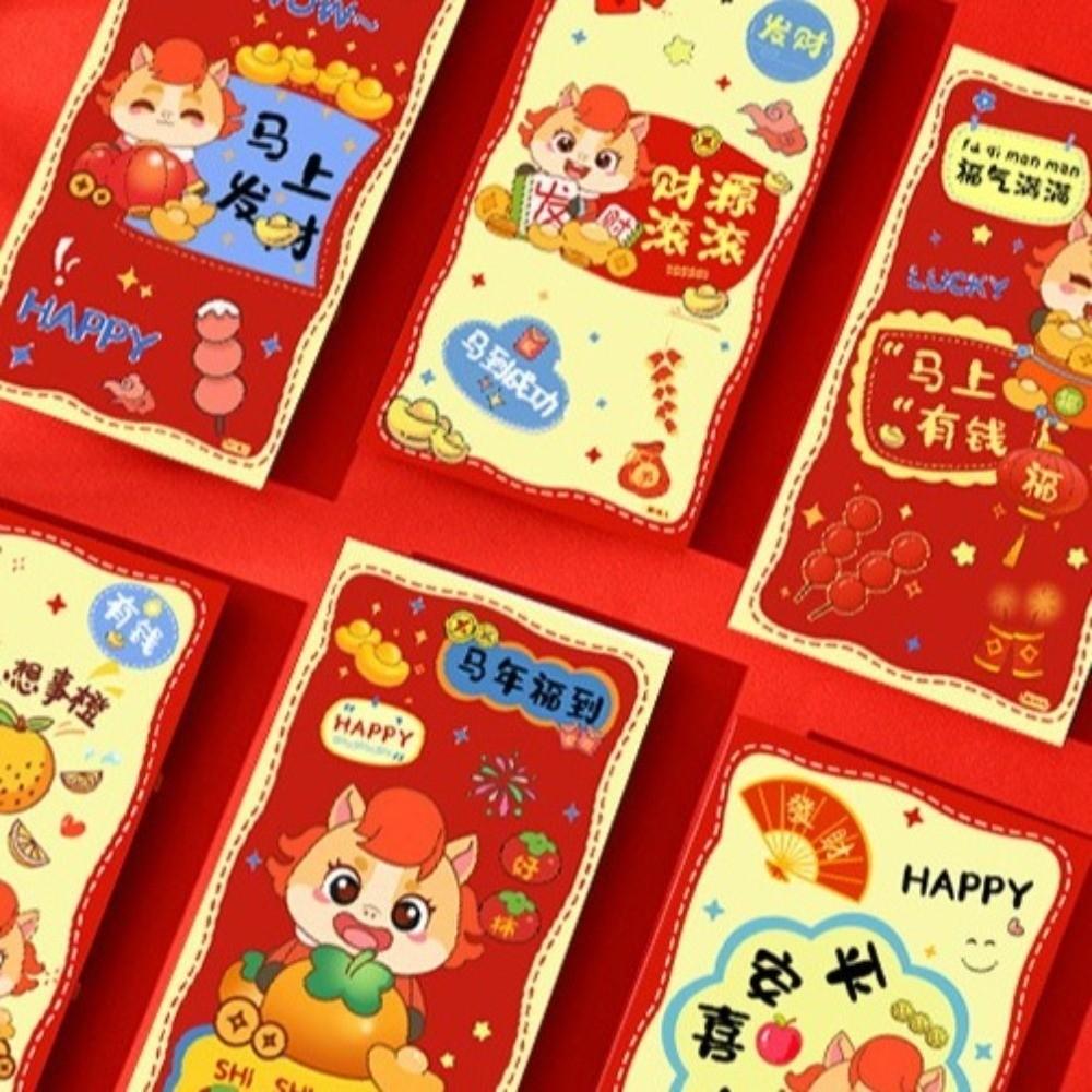 6pcs Cartoon 2026 New Year Red Envelope Chinese Style Lucky Money Pockets  Lunar Year Celebration