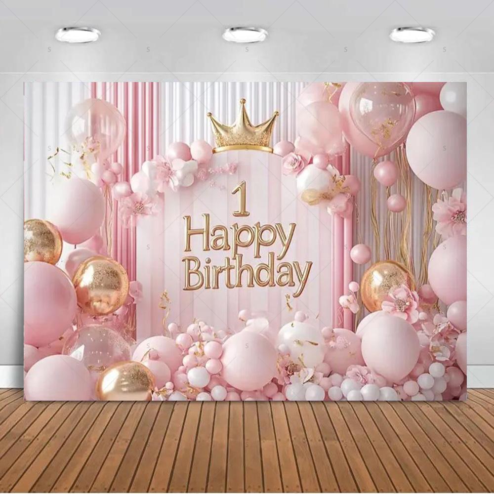 1. Geburtstag Party Dekorationen Rosa Gold Ballons Glitzer Hintergrund Banner Neugeborenen Kulisse Zubehör Fotografie Requisiten Kinder Geschenk