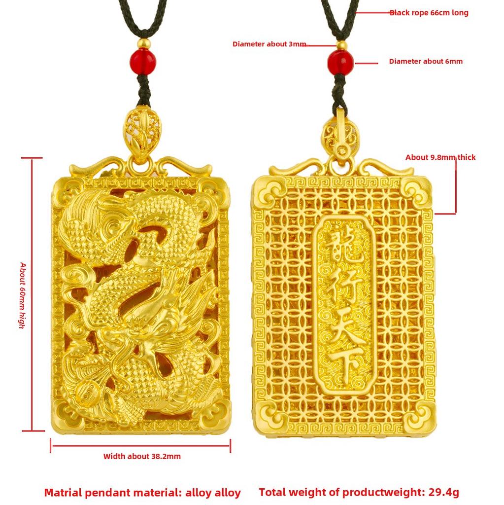 Náhrdelník s přívěskem z pískového zlata Buddha Dragon Yellow Gold Černý provazový řetízek na krk