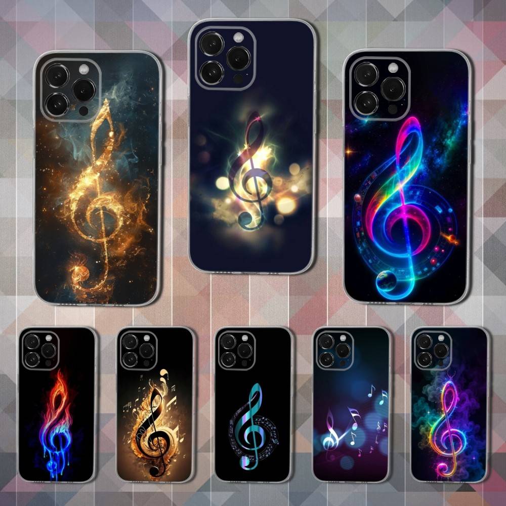 Music Art Treble Clef Phone Case For iPhone,14,13,12,15,Pro,Max,Plus,11,17,16,X,XS,XR,SE,Mini Transparent Soft Cover