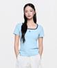 Emelbi Women'S Basic Square Neck Slim Fit Short Sleeve T-Shirt La (Mg. Blue)
