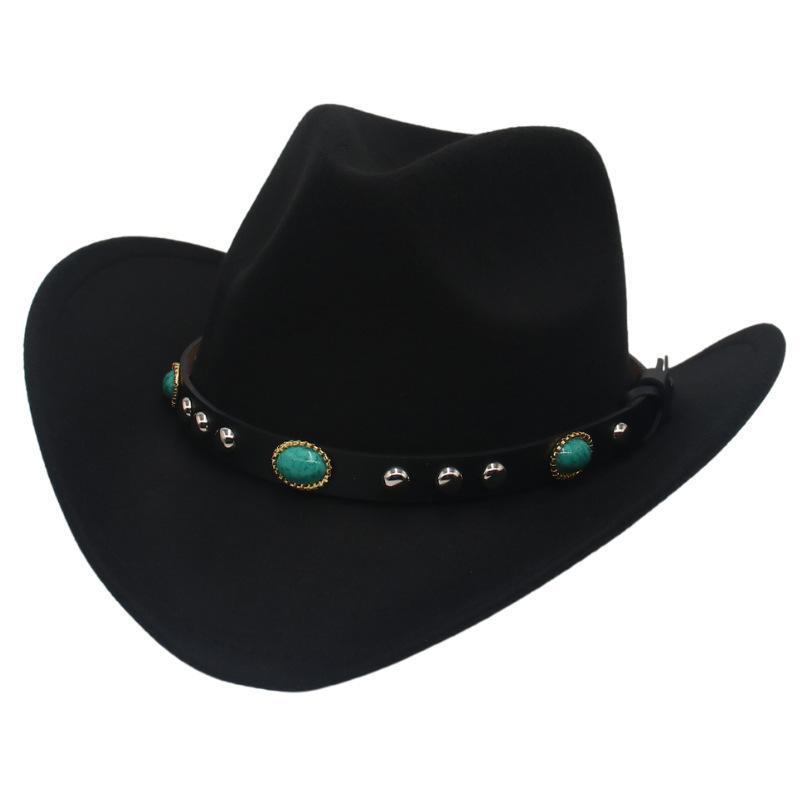 Ethnic Tibetan Style Western Cowboy Hat Top Hat Men'S And Women'S Felt Hats, Rivets, Upturned Edge Jazz Hats, Hats