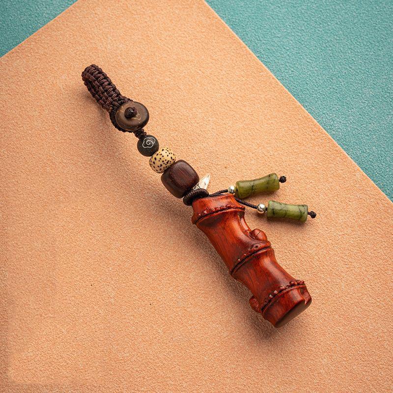 Ascending with Sandalwood and Bamboo Knot Key Pendant, Retro Chinese Style Car Keychain, Female Couple Pendant