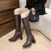 Autumn Winter Women Knee High Boots Fashion Knight Long Booties Square High Heels Shoes Botas Mujer