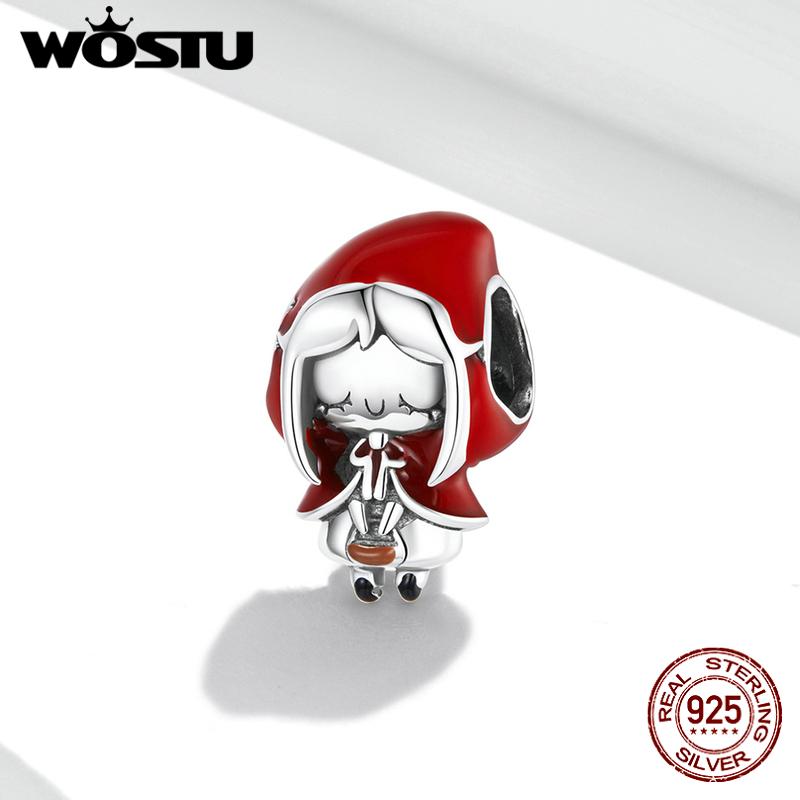 

WOSTU Изысканная Сказочная Красная Шапочка из стерлингового серебра 925 пробы, подвеска из бисера для женщин, изысканные рождественские украшения 925 silver