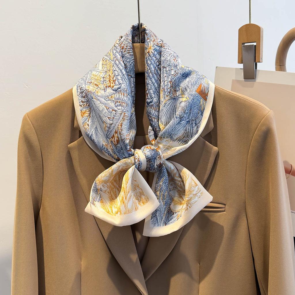 Korean Style Emulated Silk Scarf for Women with Shirt Suit Spring and Autumn Decorative Scarf Scarf Hair Strap