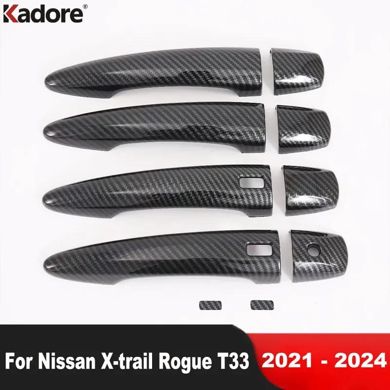 For Nissan X-trail Rogue T33    2024 Carbon Fiber Car Side Door Handle Cover Trim Catch Cap Overlay Accessories