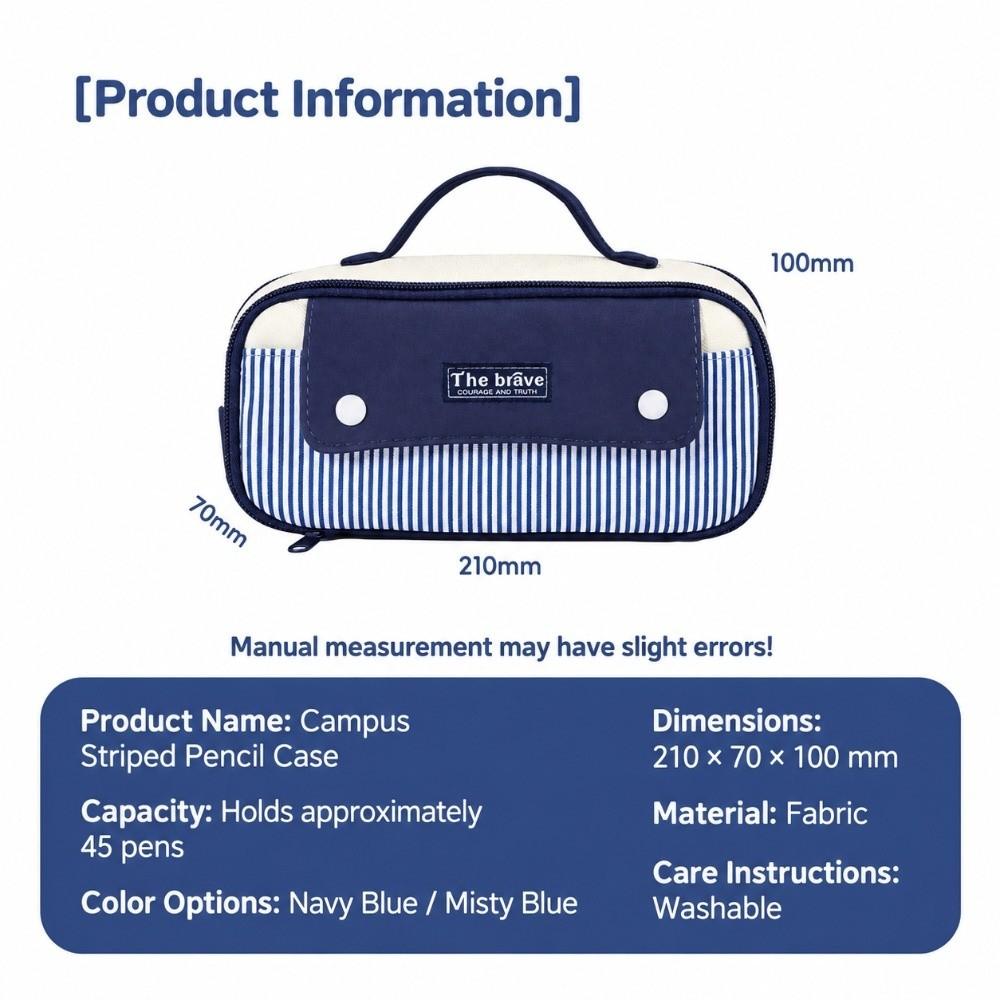 1Pc Color-Blocking Pencil Case Striped Print Stationery Pouch Durable Stationery Storage Bag Boys