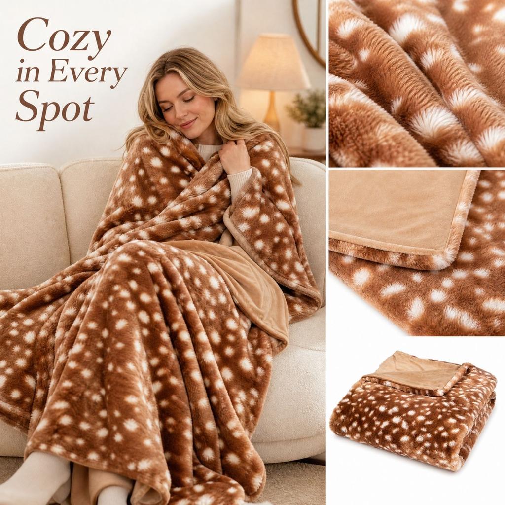 Deer Pattern Throw Blanket - Soft Cozy Blanket for Couch Bed, Lightweight Nap Blanket for Women Men