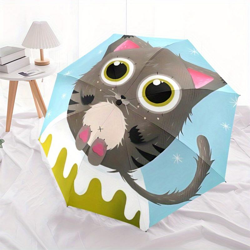 1pc Winter Cat Automatic Open/close Folding Umbrella, Compact Portable Travel Umbrella, Perfect Birthday/Christmas, Cute Umbrella, Durable C