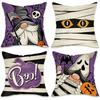 Capas de Almofada Decorativas de Gnomo de Halloween Boo 45 x 45 Conjunto de 4, Múmia Jack O Lantern Abóbora Roxo Varanda Pátio