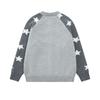 Mens Oversized Crewneck Cardigan Sweater With Contrast Shoulder Panels Embroidered Pocket - Fall Streetwear Knitwear