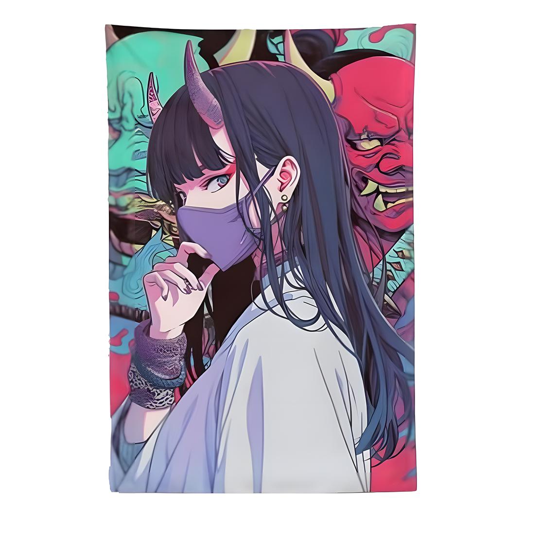 Тканое полотно  Самурай в стиле Vaporwave, Аниме-девушка   Унисекс Настенный Декор для Спальни  Гостиной 74x94cm(29x37in)