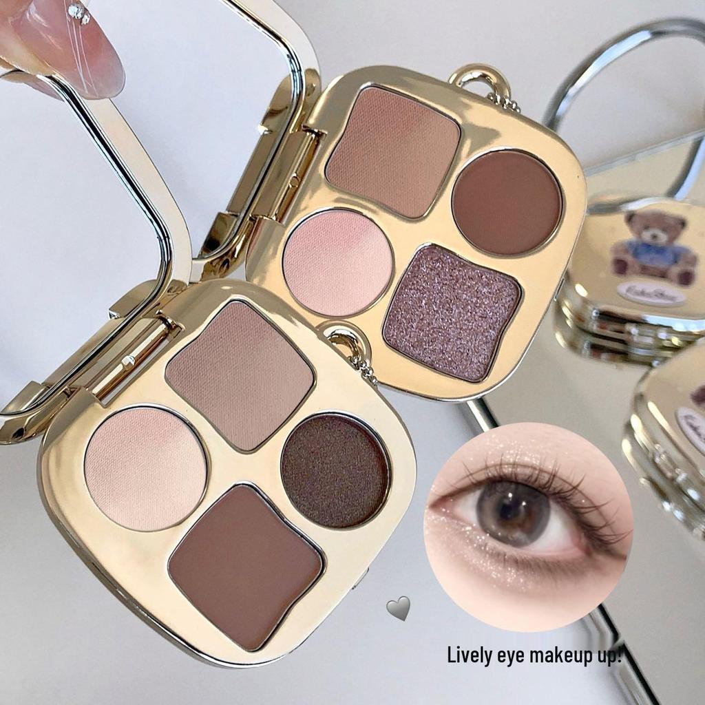 Kakashow Little Bear Earth Tones Eyeshadow Palette - Shimmer & Matte Finish, Under-eye Brightener, Student-Friendly.