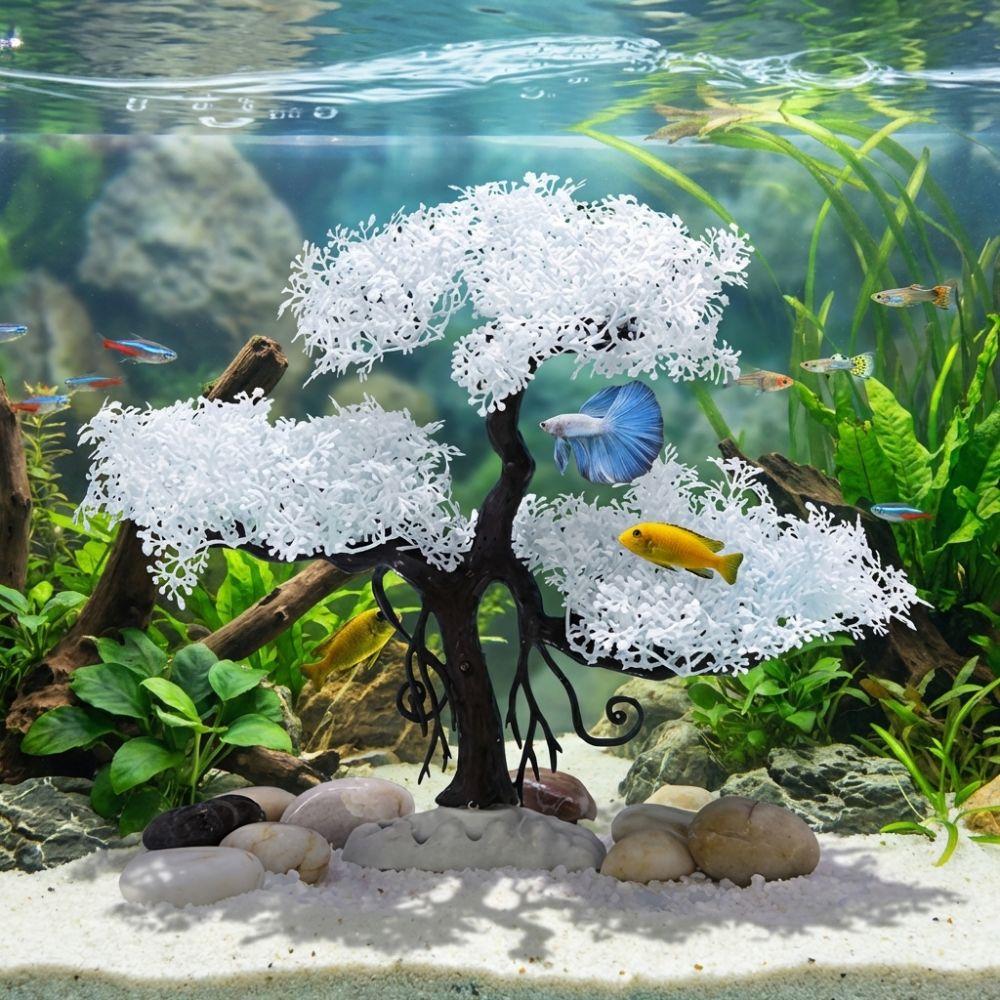 Plastic Aquarium Cherry Blossom Underwater Scene Artificial Plant Home Ornaments