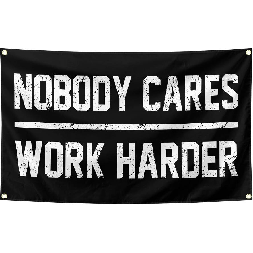Nobody Cares Work Harder Motivational Gym Banner 3x5 Feet With 4 Brass Gaskets Tapestry Flag.pire Your Fitness Wall Decor.