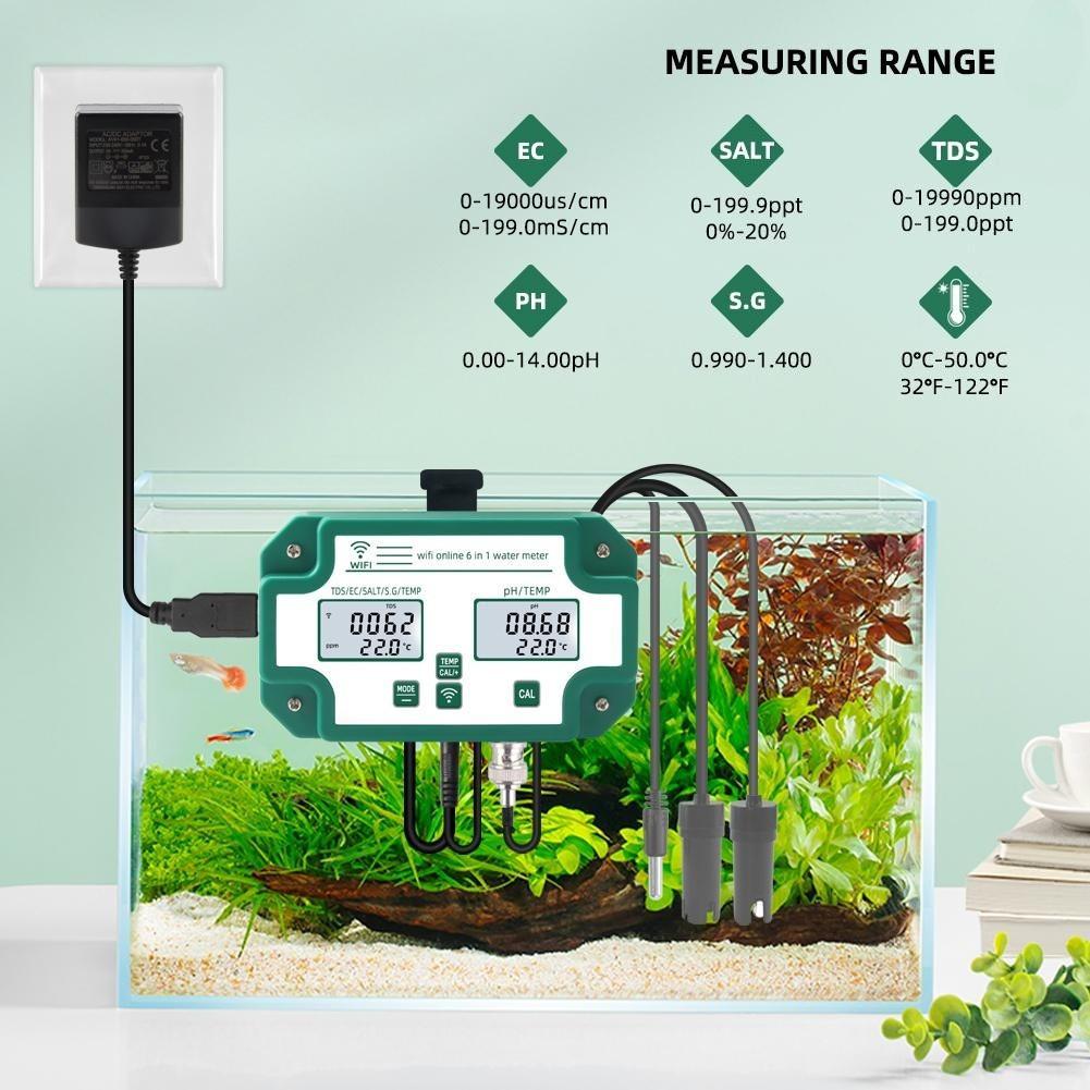 6 in 1 Digital PH/Total Dissolved Solids/EC/SG/Salt/Temp Meter Water Quality Tester Multi-Parameter Water Quality Monitor
