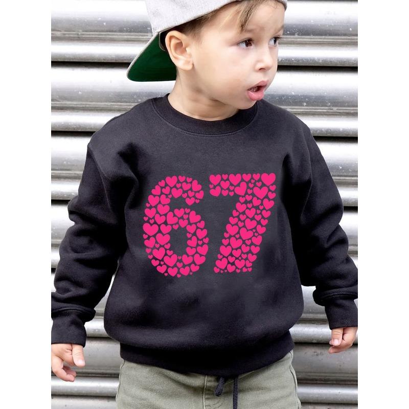 Birthday Kids Sweatshirt Over 4Y Unisex Boys Girls Pink Heart Shaped Number 67 Graphic Crewneck Soft Fleece Long Sleeve Pullover For 4-12 Children 110 чёрный