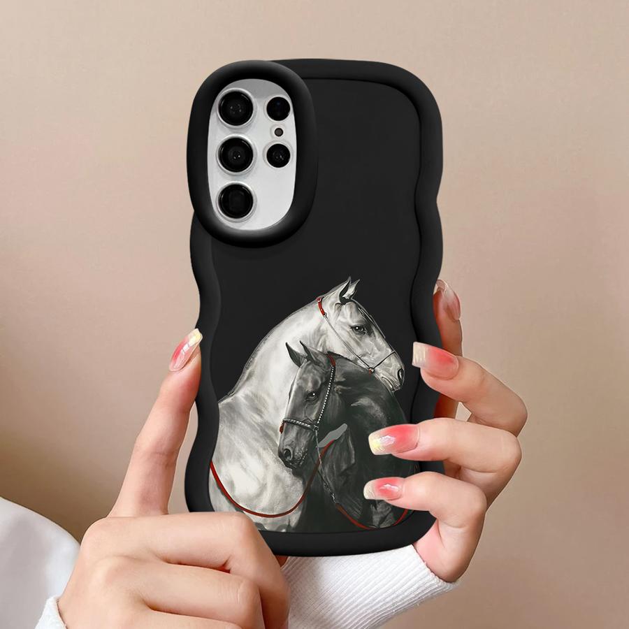 White Black Horse Case for Samsung Galaxy S20 FE S23 Plus A26 S22 Ultra S21 S24 S25 A25 Soft Phone Cover A54 A55 A35 A24 A36 A34