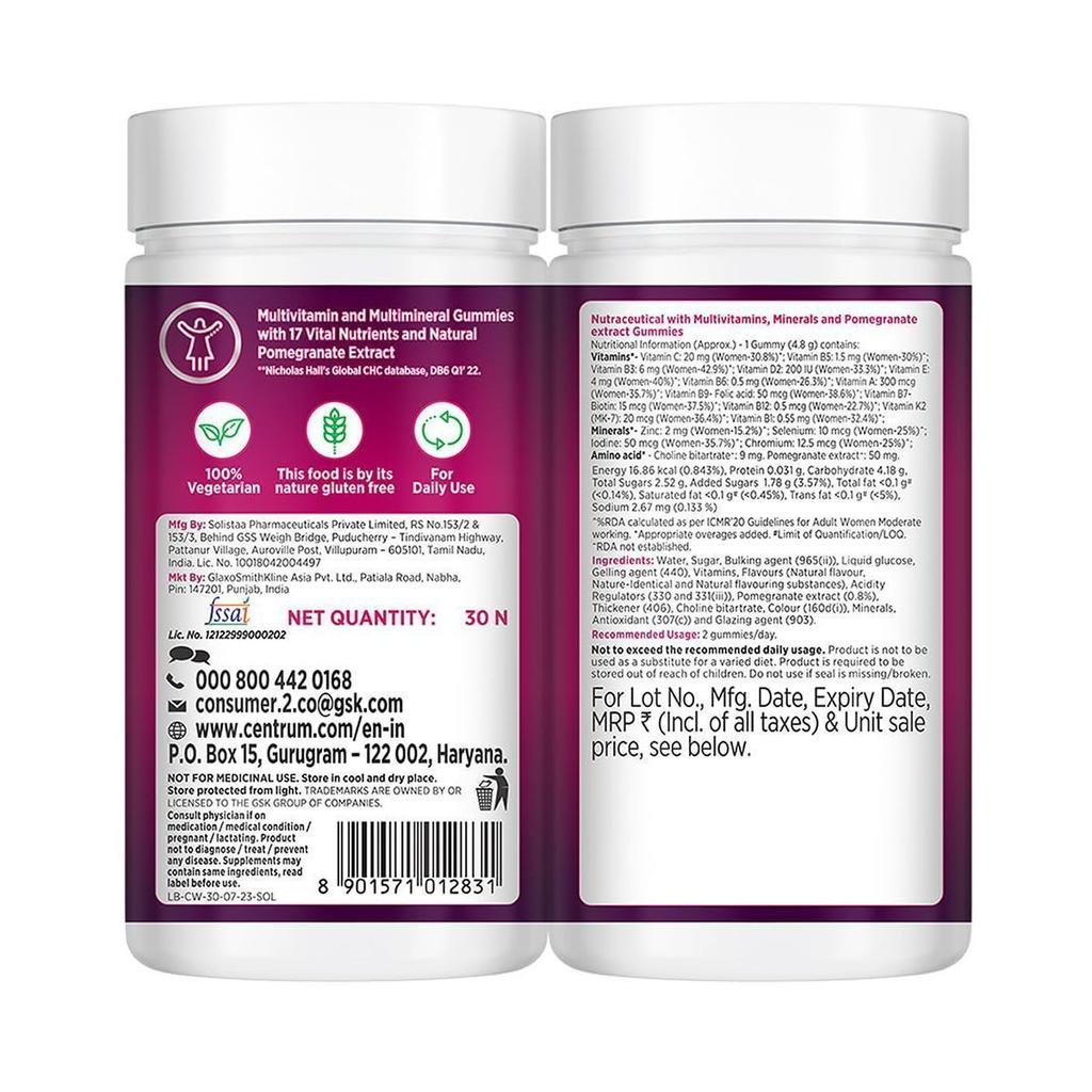 Gummibärchen für Frauen (30 Stück, 4,8 g), Multigummies Damen, Centrum