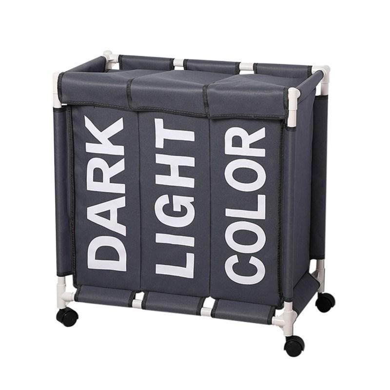 Rolling Laundry Basket Organizer 3 Grid Large Laundry Hamper Bin Waterproof Laundry Bags For Dirty Clothes Storage Box On Wheels