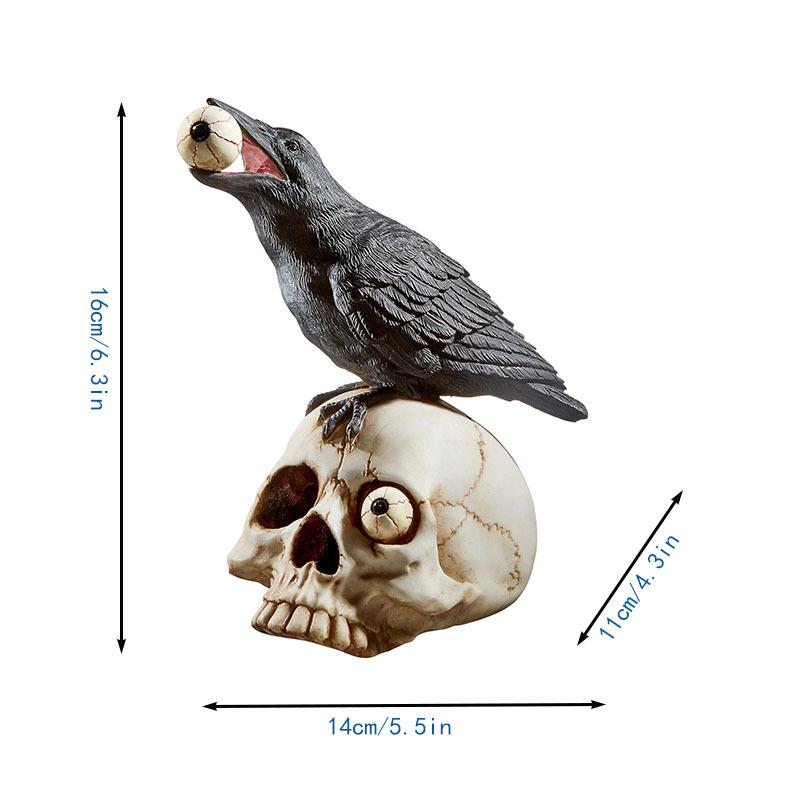Halloween Crow Skull Glass Ornament for Yard Decor