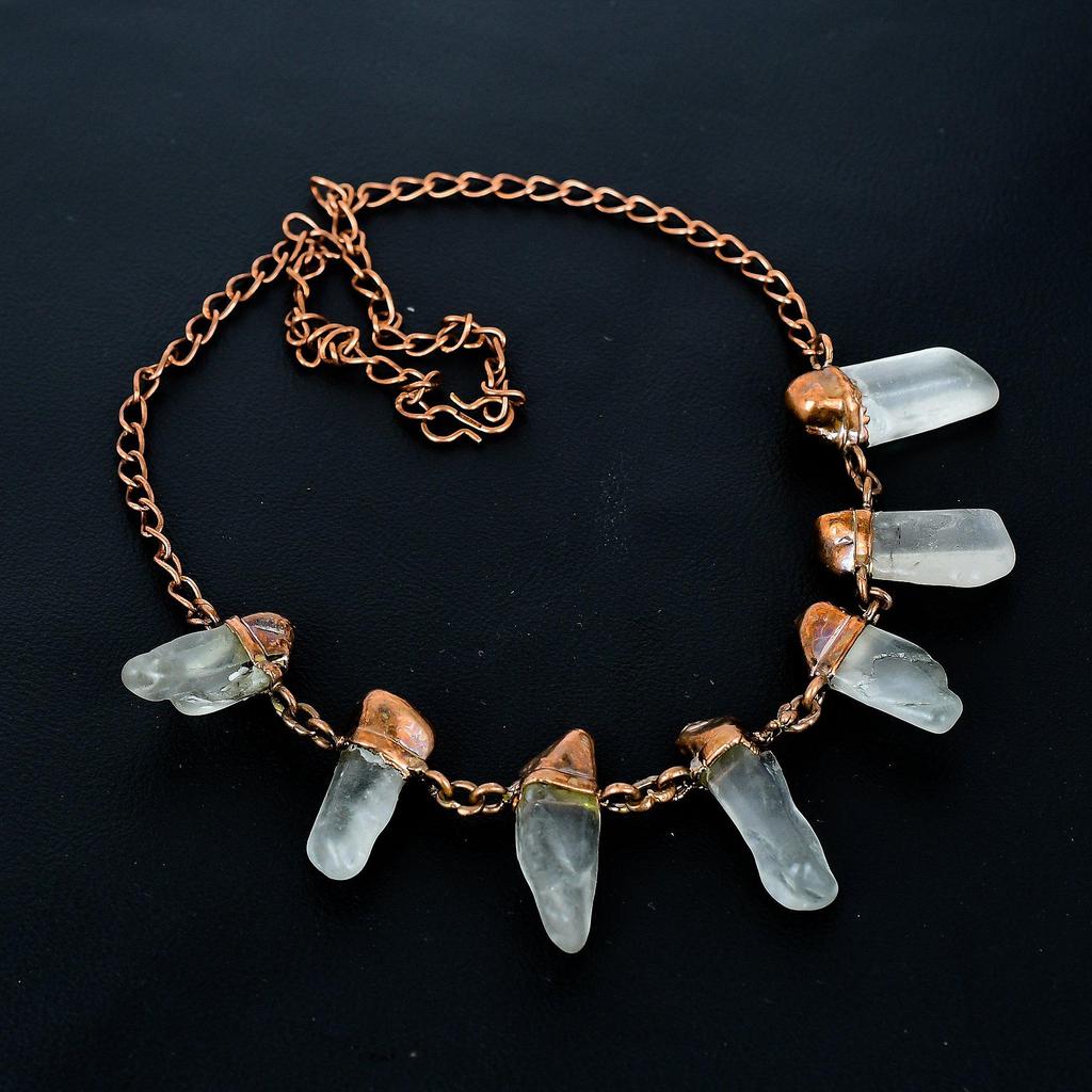 Clear Quartz Handmade Gemstone Necklace, Copper Electroformed Necklace Antique Jewelry, For Engagement Gift
