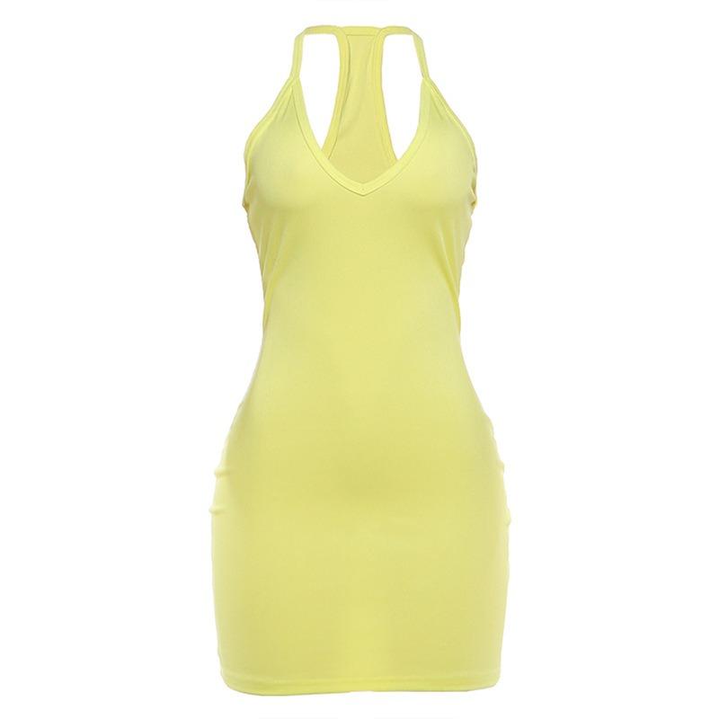 Summer New Sexy Low-cut Collar Sleeveless Tight Hip-wrapped Dress for Women S