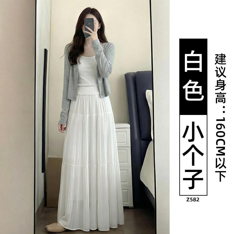Purple half-length long dress women's spring new high-waisted fairy cake skirt small a-character chiffon big swing skirt