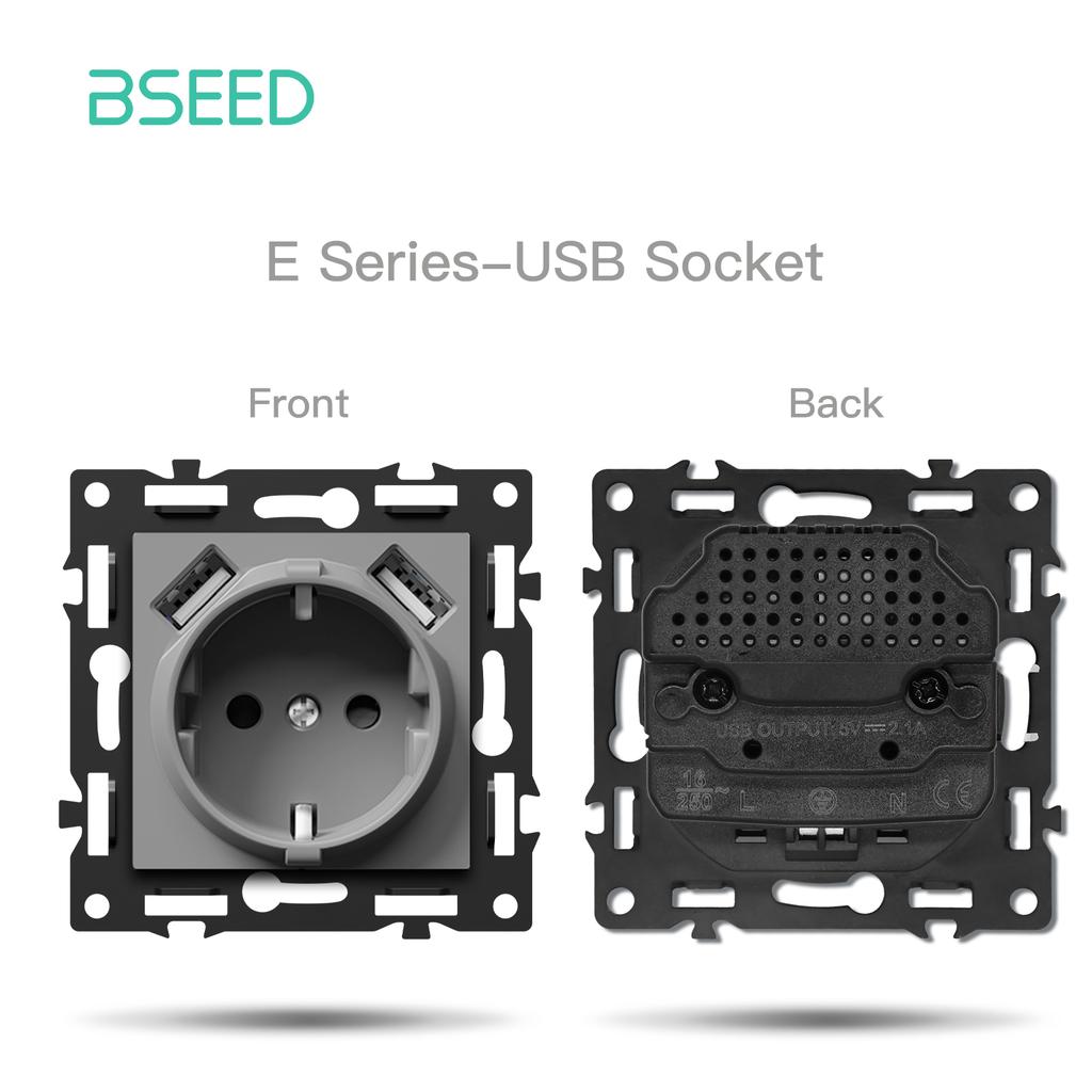 BSEED WIFI Click Switch Modules Smart Light Switch Parts White Glass Frame DIY Combination Wall Sockets USB Charge Key E-Series