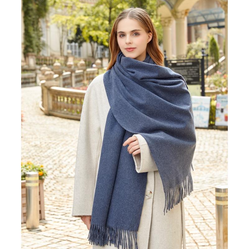 Czerwony szalik damski zimowy wysokiej klasy zagęszczony wełniany szalik wszechstronny męski szal jednolity kolor kaszmirowy szalik