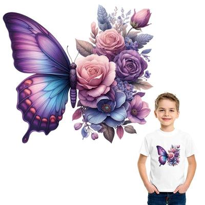 Iron On Patch Butterfly Flower Heat Transfer Sticker for T Shirts Thermal Transfer Vinyl Decal DIY HTV for Jeans Jackets Crafts
