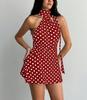 2026 Summer New Sexy Temperament Spice Girl Neck Slim Backless Polka Dot Dress Women's