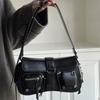 Y2K koreanske kvinner Harajuku Vintage Gothic Svart Håndveske Estetisk Elegant Punk Lommebok Veske Håndvesker Skulder Trend Tote Bags