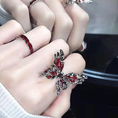 Women's Red Butterfly Adjustable Luxury Ring - French Design