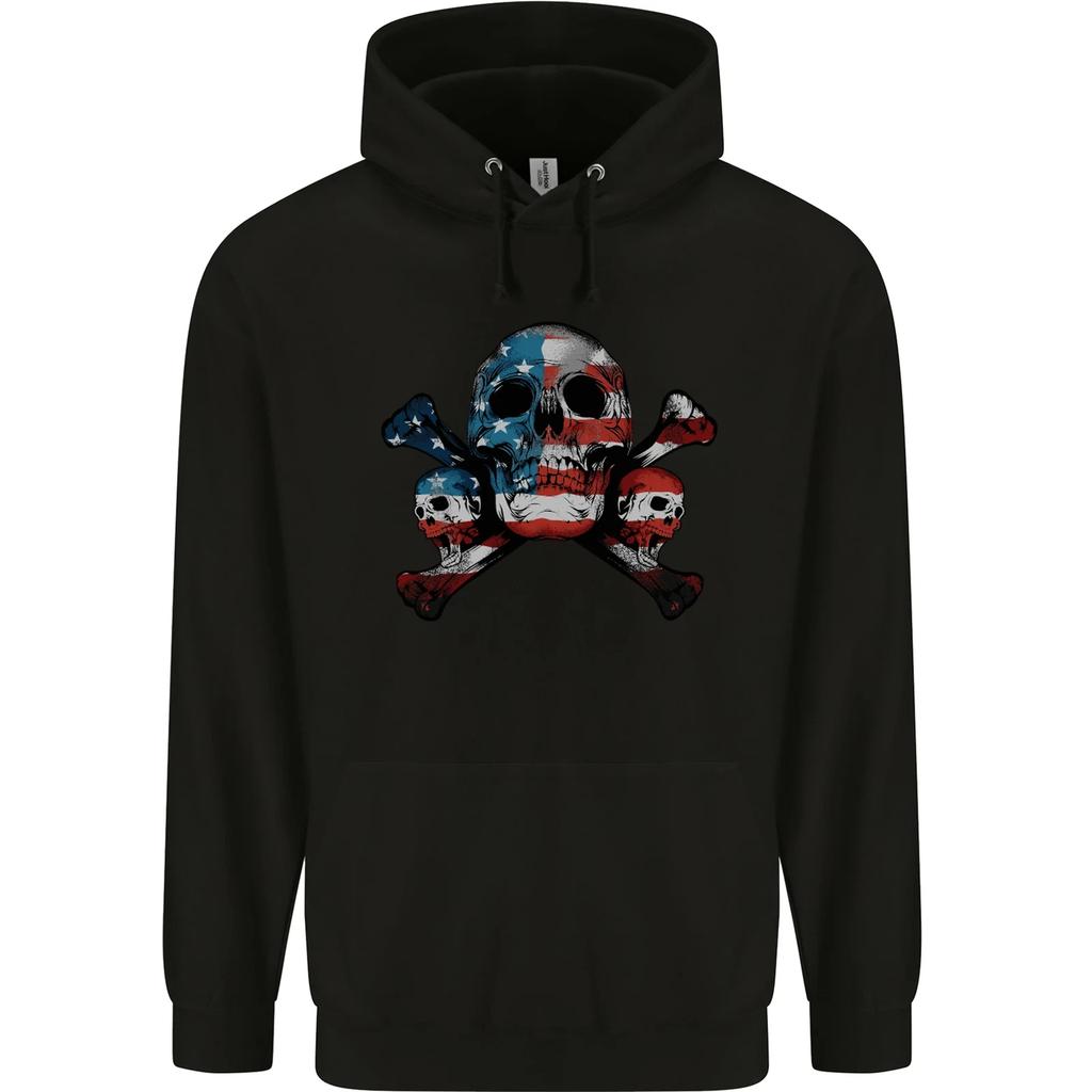 Skulls USA Flag America Biker Motorbike hoodie-Casual Pullover Sweatshirt