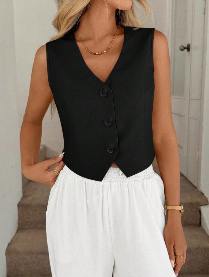 2026 Summer Casual Slim Fit Sleeveless Vest for Women – European & American Style XL чёрный