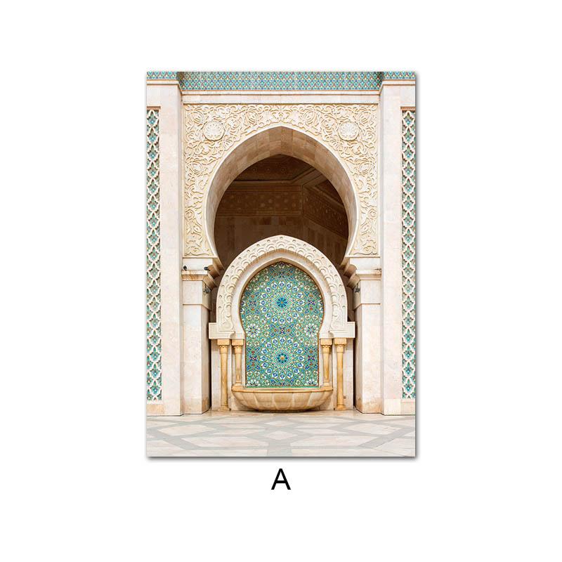 Modern İslam Poster Hasan Camii Fas Duvar Sanatı Tuval Baskı Bismillah Elhamdulillah Resim Boyama Oturma Odası Dekor