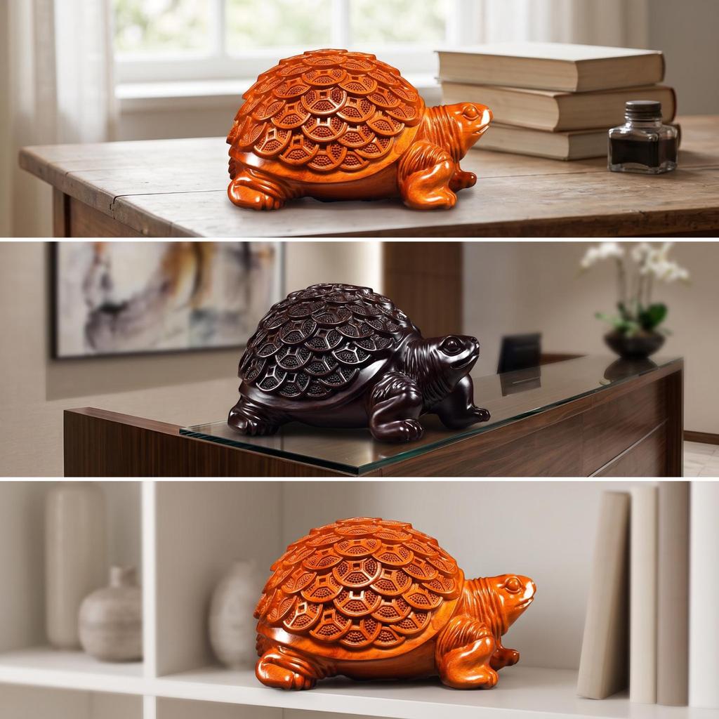 Feng Shui Prosperity Turtle Ornament Tabletop Carved Statue Wealth Decor
